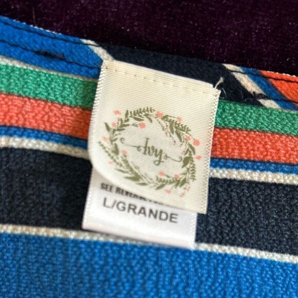 Ivy for Anthropologie Striped Wrap Romper - Blue, Pink, Green - Size L - Picture 2 of 12